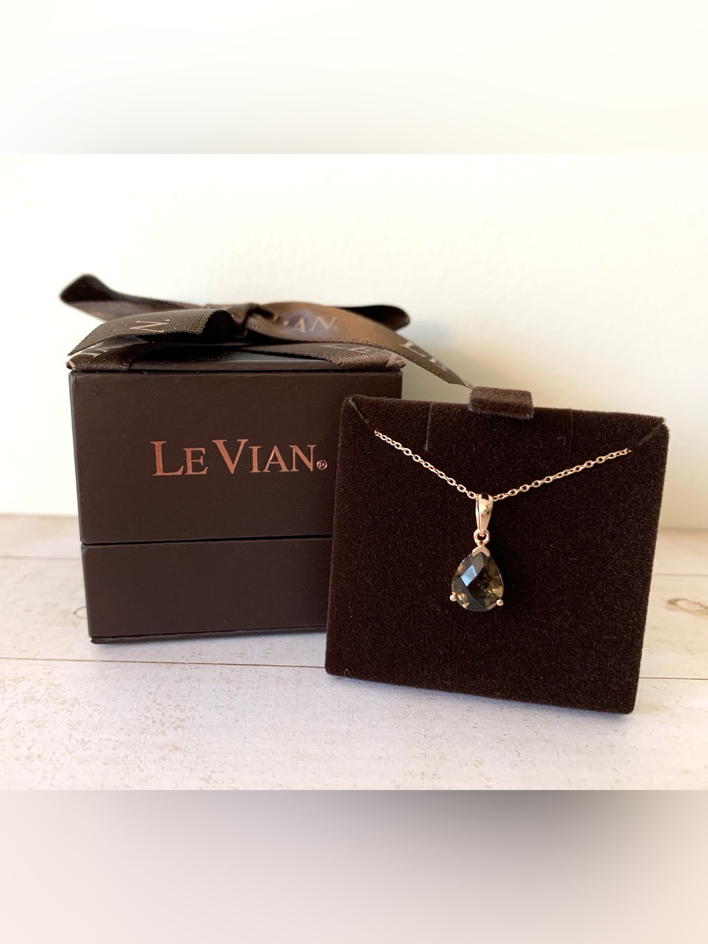 LeVian Brown Smoky Quartz Drop Necklace, Rose Gold Plated Silver